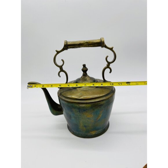 Antique Brass Teapot With Ornate Handle & Spout On Wooden Base Early 20th Centur - Picture 5 of 8